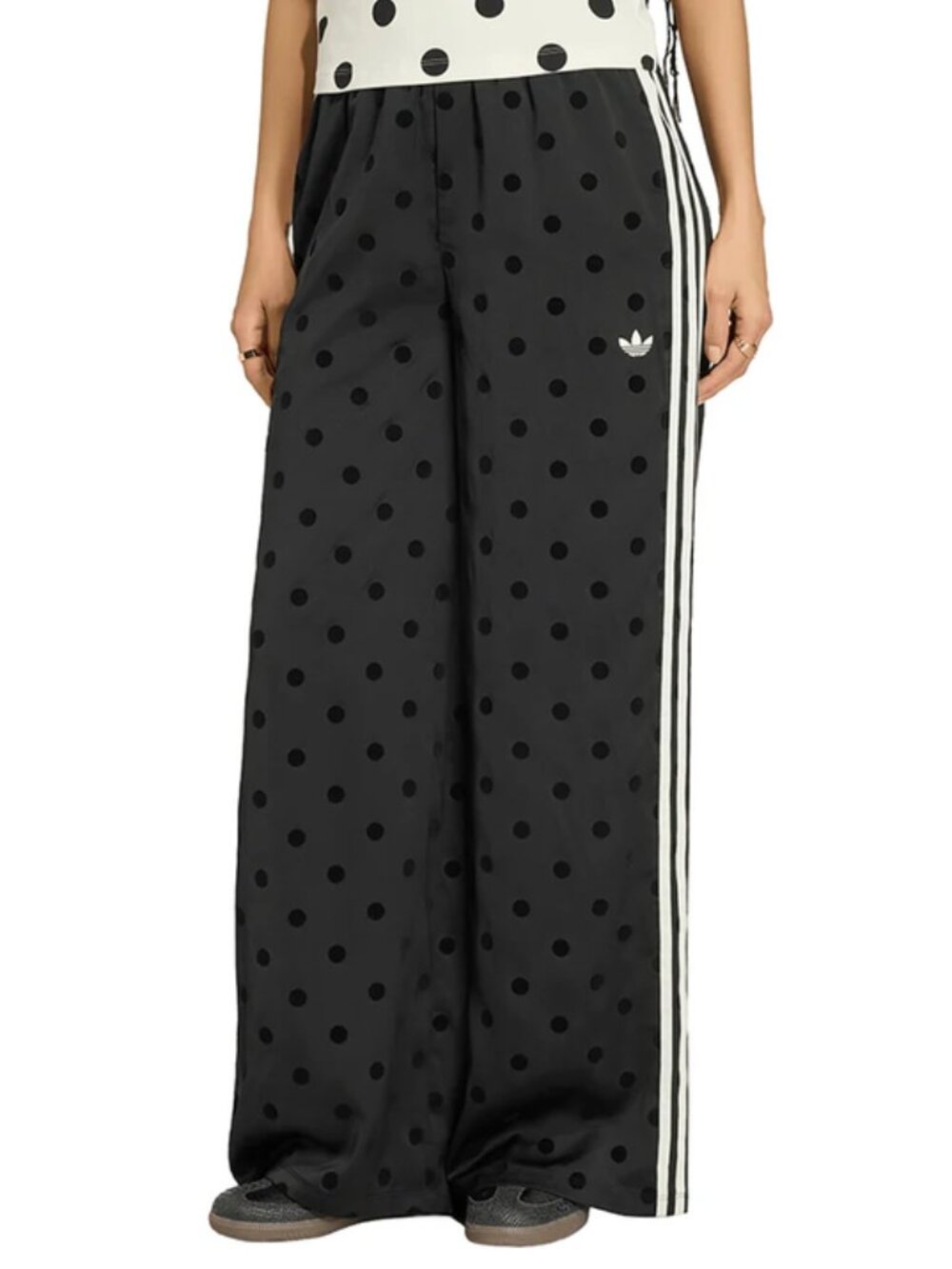Adidas Adicolor Satin Polka Dots Wide Leg Pants Womens size L XL 2XL Black - Picture 5 of 7